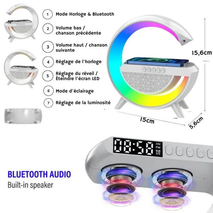 SMART LAMP RGB 4-en-1 : Haut Parleur, Chargeur magnétique, FM Radio & Éclairage LED