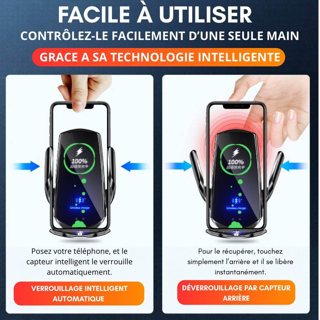 AutoGrip : Support pour Téléphone Intelligent & Chargeur Sans Fil