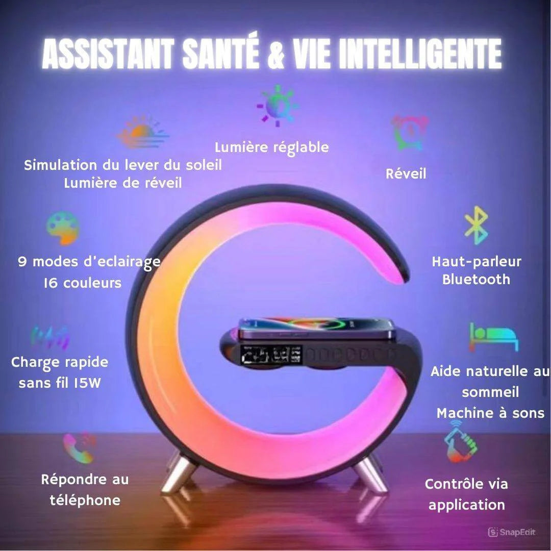 SMART LAMP RGB 4-en-1 : Haut Parleur, Chargeur magnétique, FM Radio & Éclairage LED
