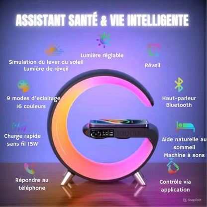 SMART LAMP RGB 4-en-1 : Haut Parleur, Chargeur magnétique, FM Radio & Éclairage LED